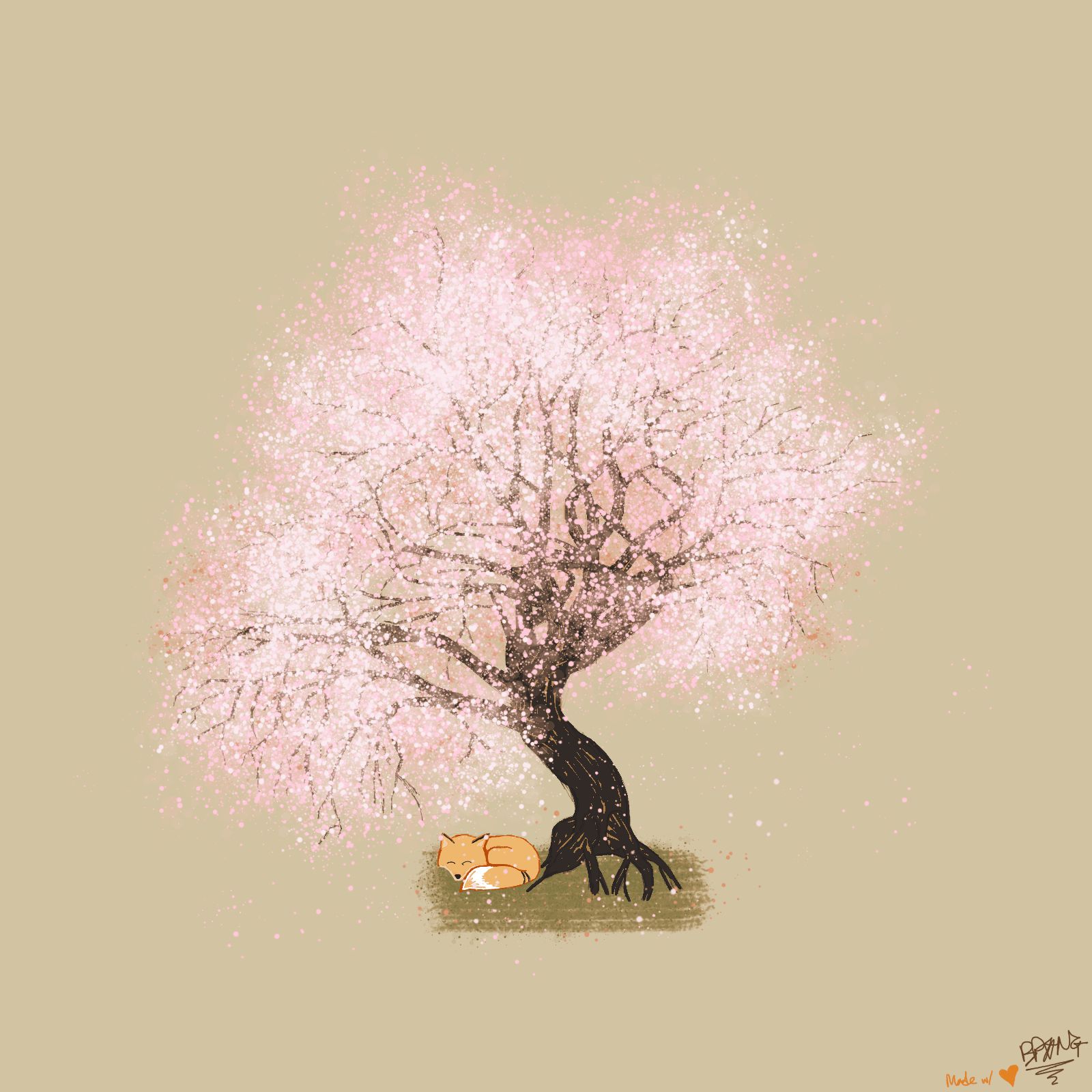 Artwork: "Fox Sleeping Under Cherry Blossoms" by BandidoJim.