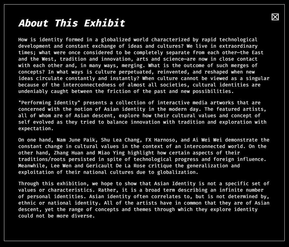 Description of the Performing Identity exhibit.
